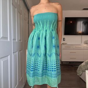 Lapis Convertible Skirt / Strapless Dress – Teal Blue Green Print